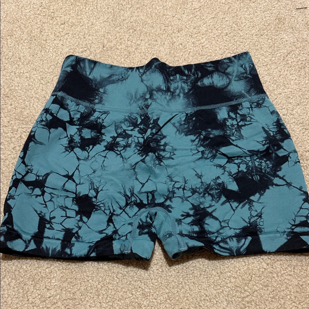 Women's Athletic Tie-Dye Shorts in Teal and Black